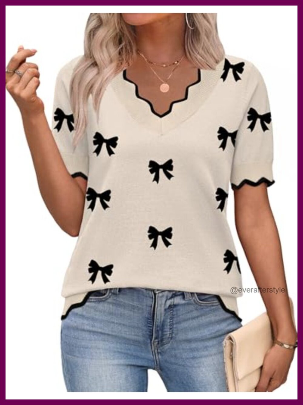Short Sleeve Viscose V-Neck Pullover Sweater Dressy Blouse